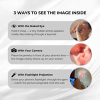 Thumbnail for 3 ways to see the image inside Minimalist Photo Bracelet: naked eye, camera, flashlight projection.