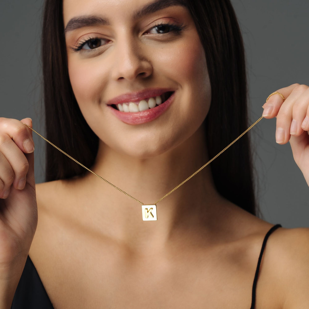 Gold Necklace for a Woman - Rectangle Initial Necklace - Woman Necklace - Letter Necklace Necklace Brother & Sisters