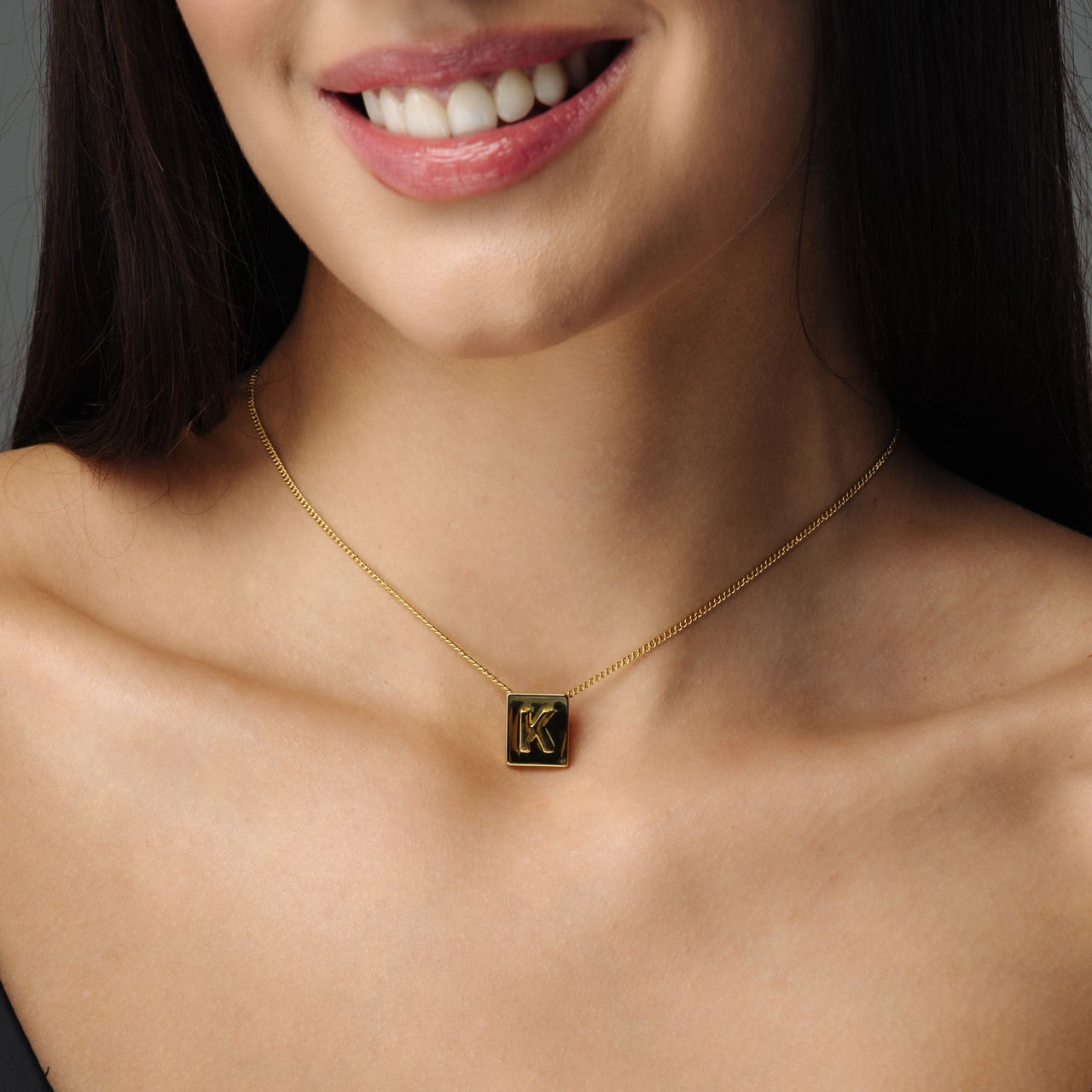 Gold Necklace for a Woman - Rectangle Initial Necklace - Woman Necklace - Letter Necklace Necklace Brother & Sisters
