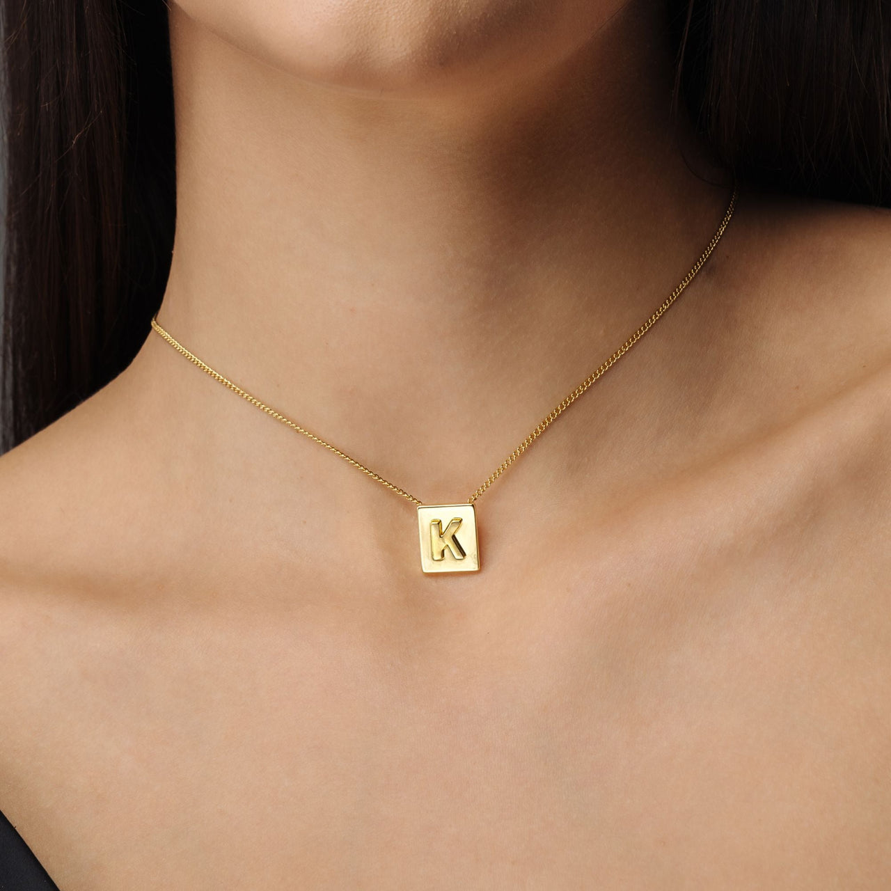 Gold Necklace for a Woman - Rectangle Initial Necklace - Woman Necklace - Letter Necklace Necklace Gold / A Brother & Sisters