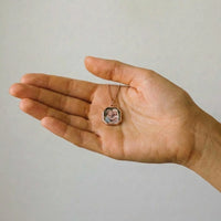 Thumbnail for Rose gold octagon pendant resting in her palm, real small size, her children's photo inside | SKU: TPH-OCTN-ROSEGOLD