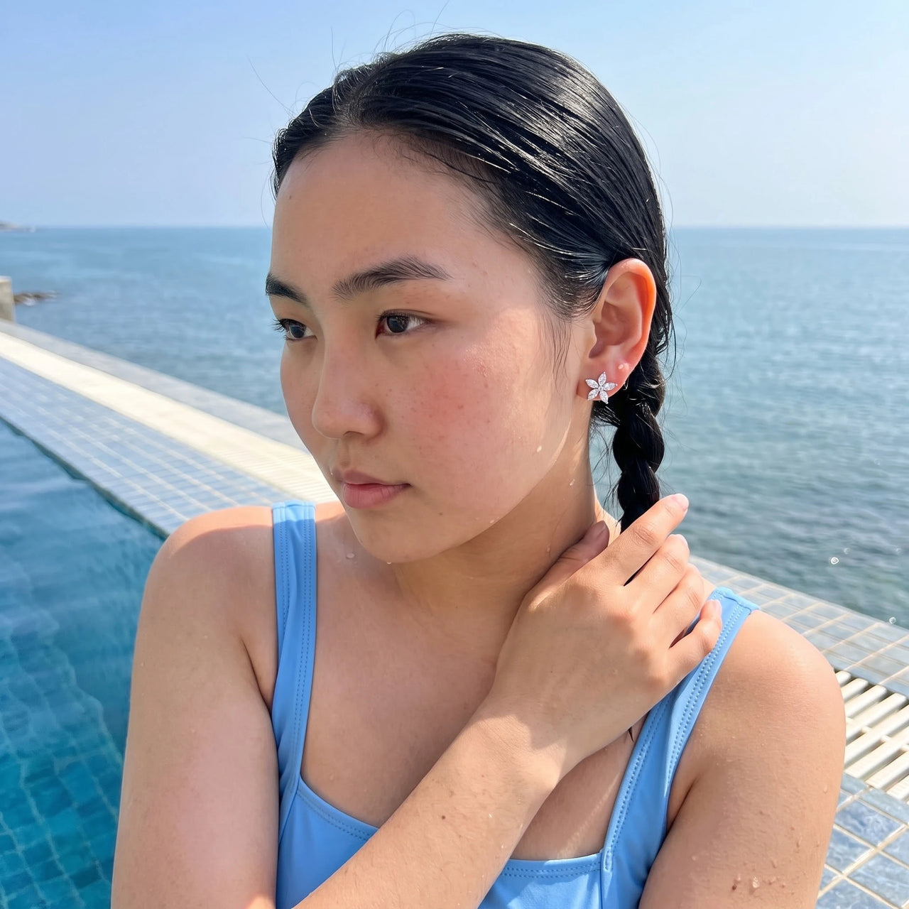 Flower earrings — worn by the water, silver | SKU: 419620-silver