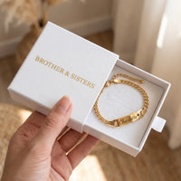 Thumbnail for Baby Name Bracelet by Brother & Sisters in gold gift box