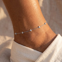 Thumbnail for Clover Charm Anklet in Silver worn on the ankle
