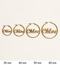 Thumbnail for Custom Name Hoop Earrings size guide, the four hoop diameters side by side: 30, 40, 50 and 60 mm
