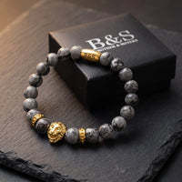 Thumbnail for Gold Lion & Grey Stones Bracelet – in the Brother & Sisters gift box | Brother & Sisters | SKU: 20866222-gold-XS-14-15, 20866222-gold-S-16-17, 20866222-gold-M-18-19, 20866222-gold-L-20-21, 20866222-gold-XL-22-23