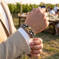 Thumbnail for Gold Lion & Grey Stones Set – worn with a shirt cuff | Brother & Sisters | SKU: 21039839SET-gold-XS-14-15, 21039839SET-gold-S-16-17, 21039839SET-gold-M-18-19, 21039839SET-gold-L-20-21, 21039839SET-gold-XL-22-23