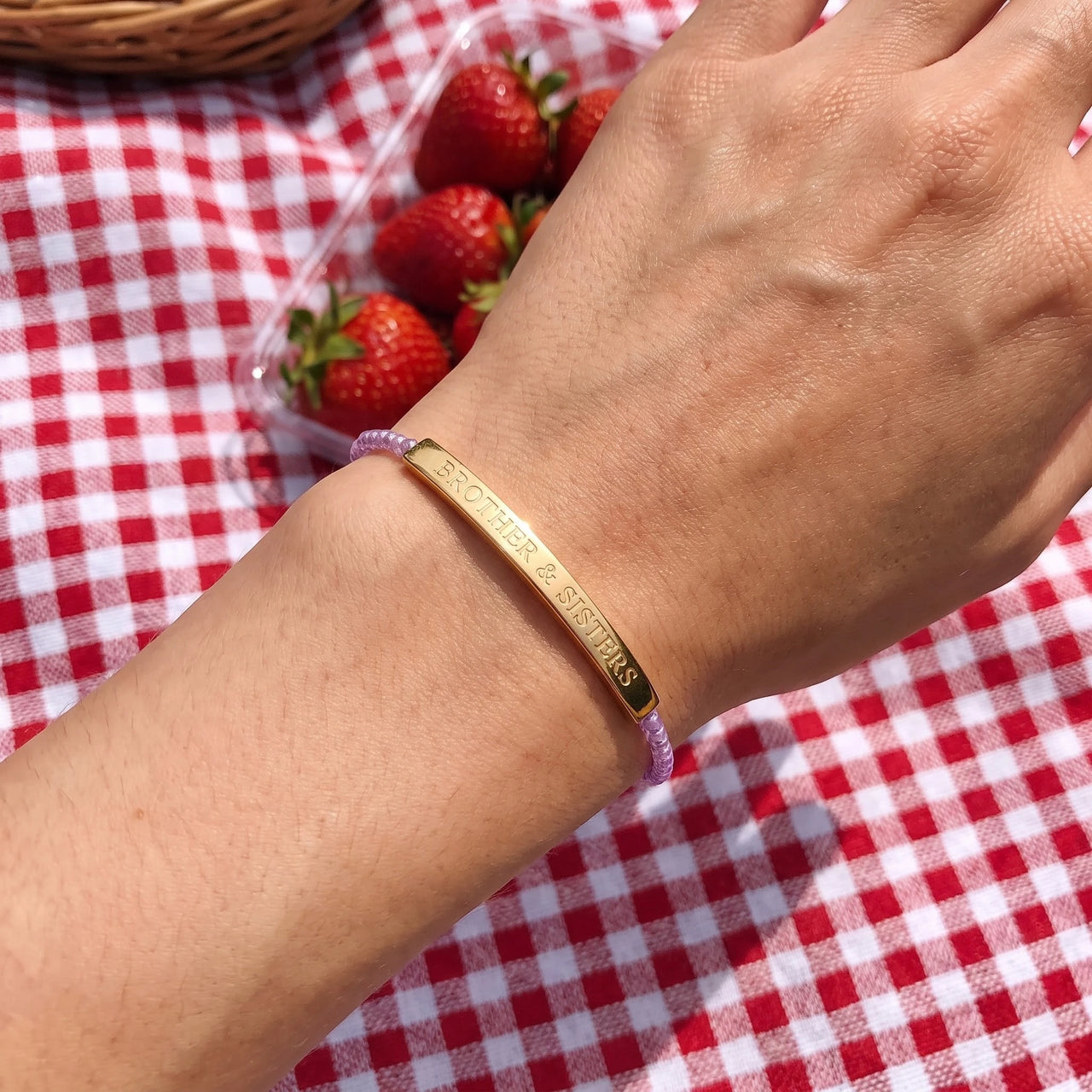 Braided bracelet — worn, real size, gold | SKU: lemauve-g
