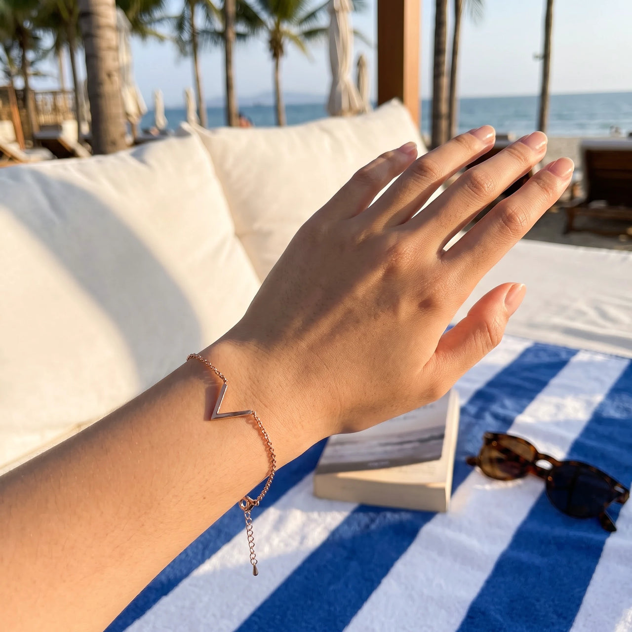 Stacking bracelets — worn, real size, rose gold | SKU: 9443177-rose-gold
