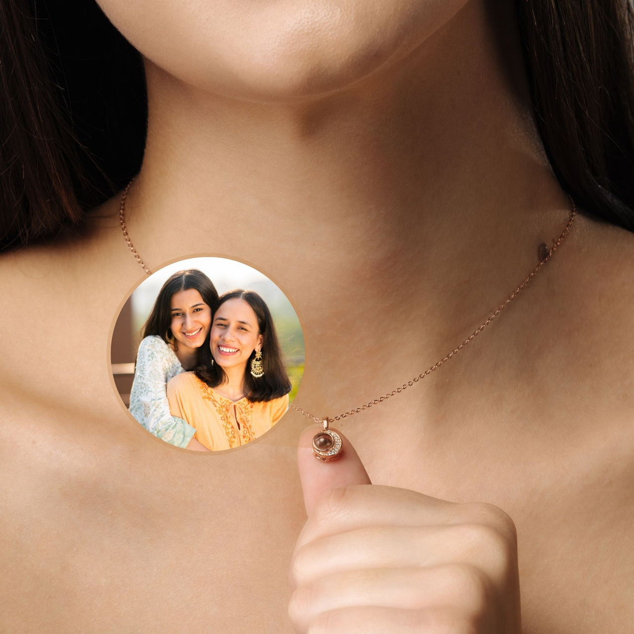 Moonlight Photo Personalised Necklace  - Photo Necklace - Photo Projection Necklace Necklace Brother & Sisters