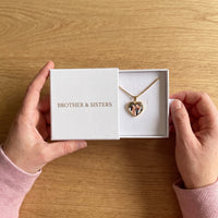 Thumbnail for The gold heart photo necklace with a wedding photo in the Brother & Sisters gift box | SKU: TPH-CHTN-GOLD-SMALL