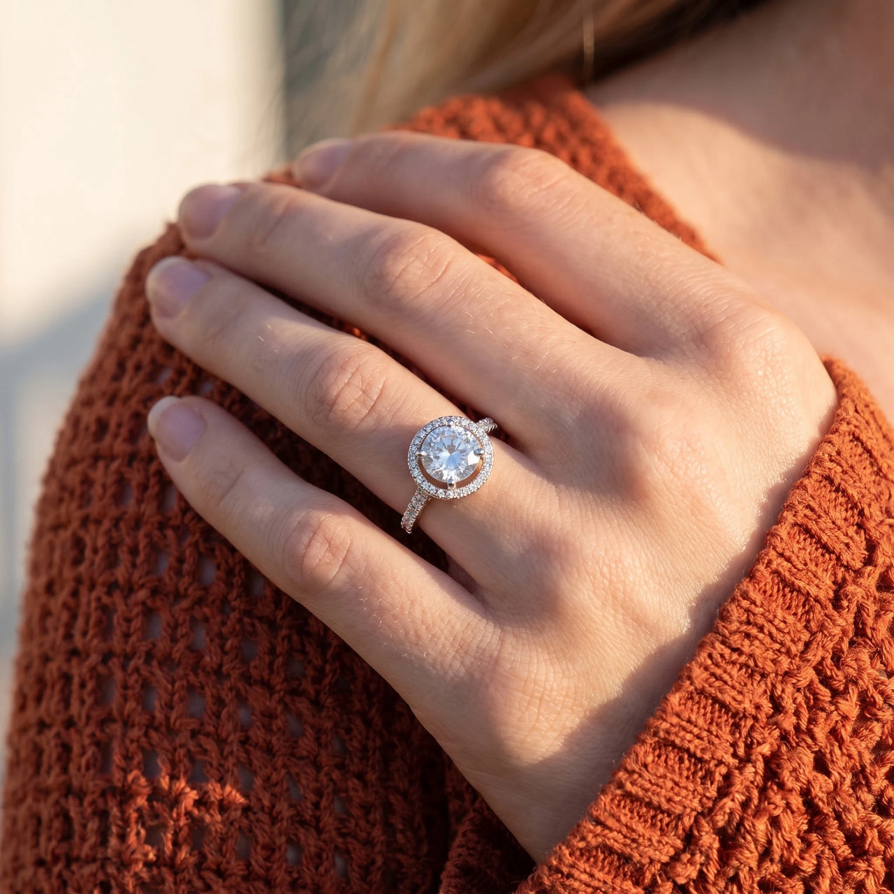 Halo engagement ring — close-up of the details, silver | SKU: 101791-4.5-silver