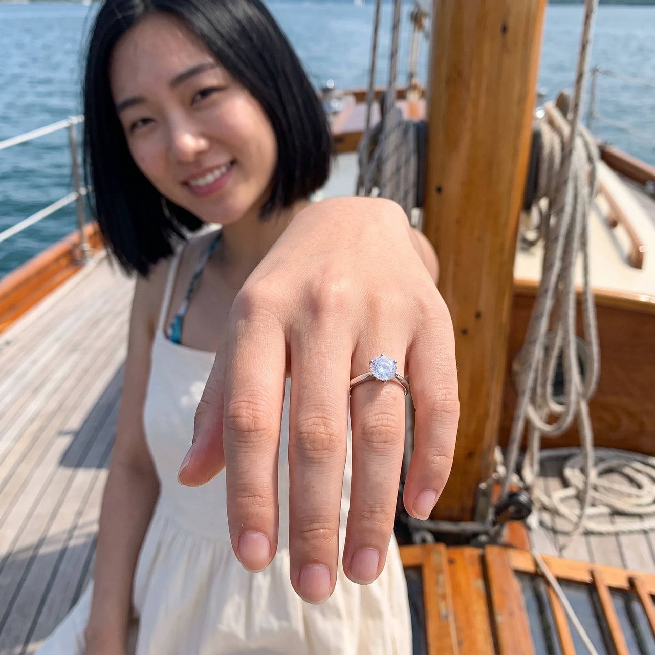 Woman relaxing on holiday wearing the silver ring | SKU: 33759698-4.5-silver